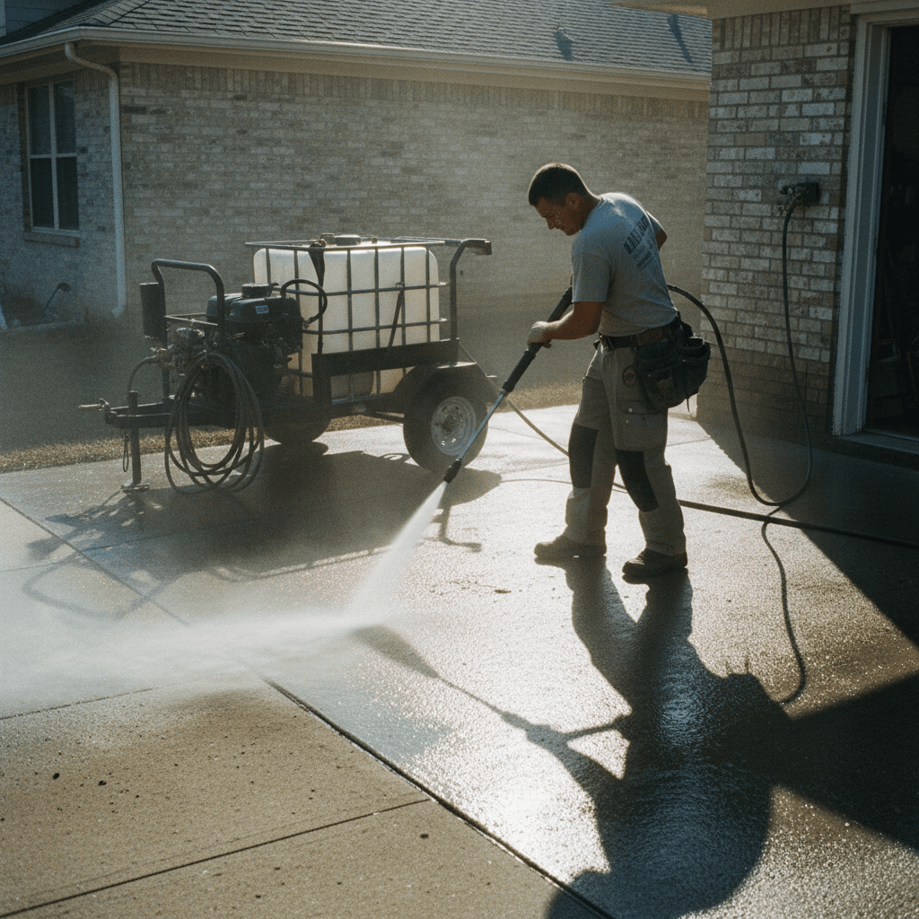 Professional pressure washing in action