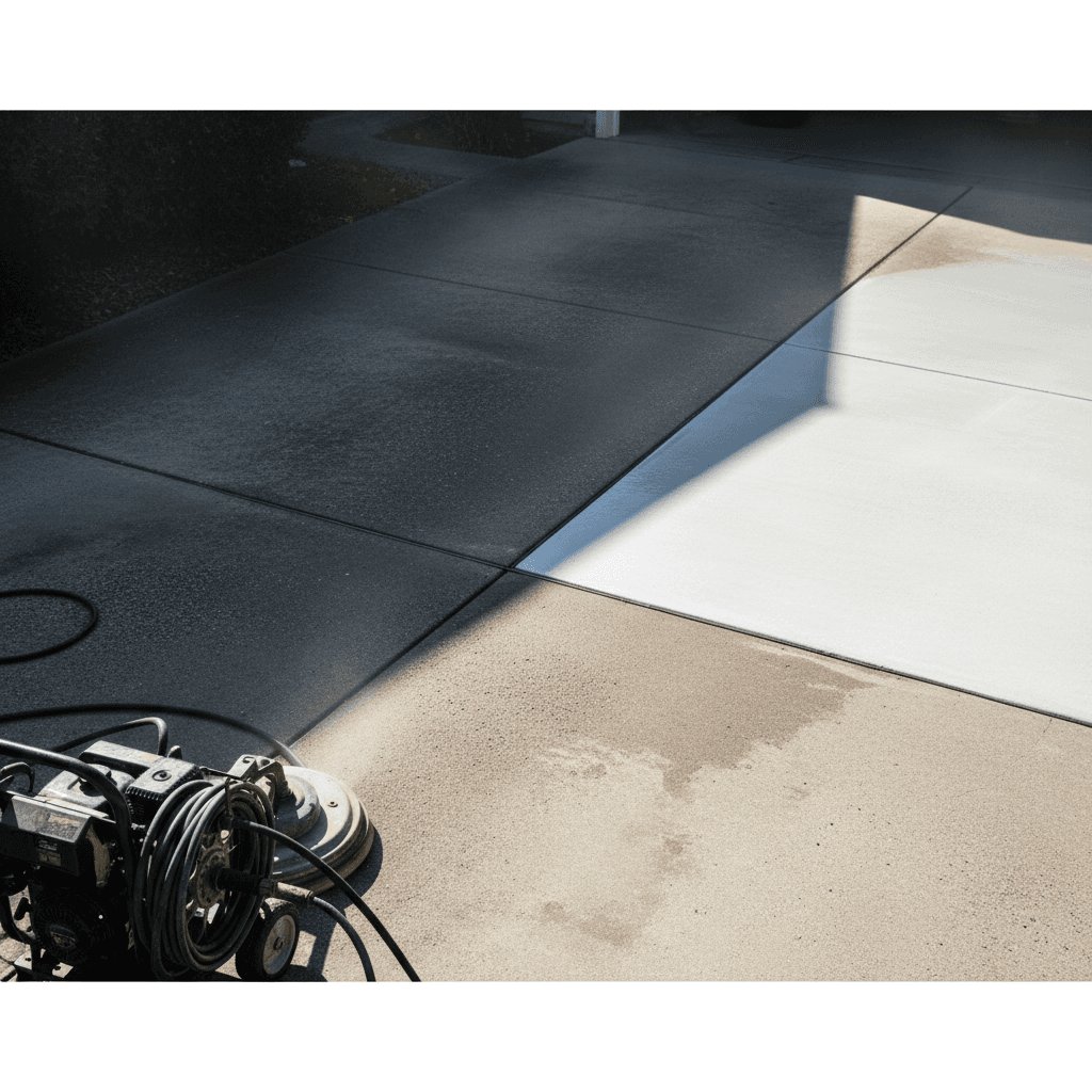 Driveway surface restoration showing before and after