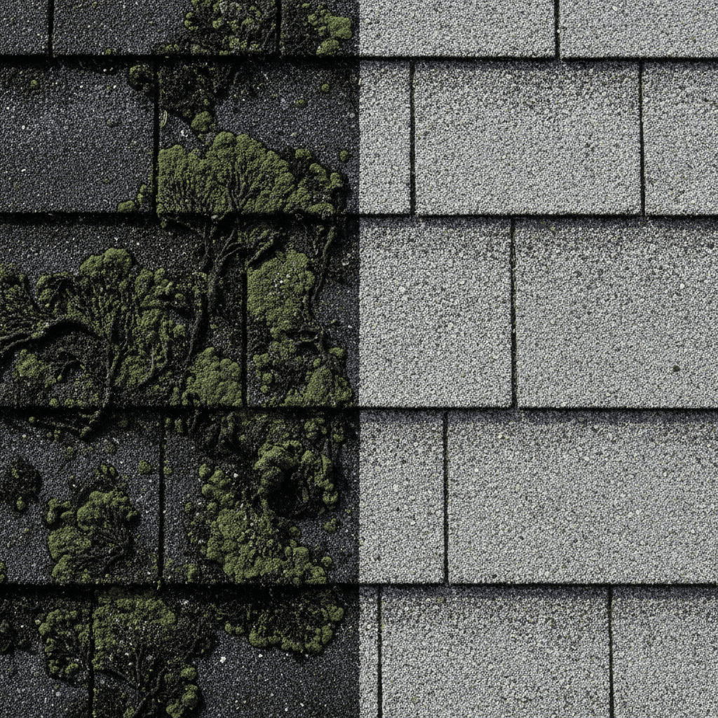 Mold and algae removal from roof or siding detail